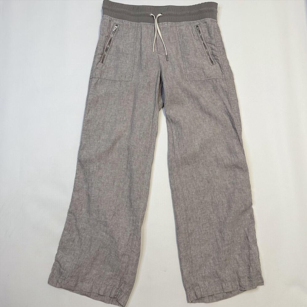 Athleta Cabo Wide Leg Pants Womens 8 Gray Linen Chambray Elastic Waist